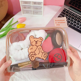 Korean fashion cartoon large capacity transparent waterproof cosmetic bag portable travel washing bag cute bear storage bag