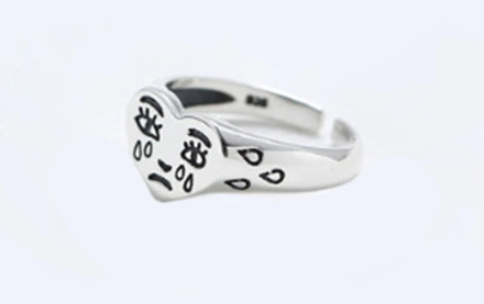 Korean Fashion Crying Heart Ring For Women Girls Trendy Vintage 925 Silver Open Adjustable Ring Special Personality Jewelry Gift