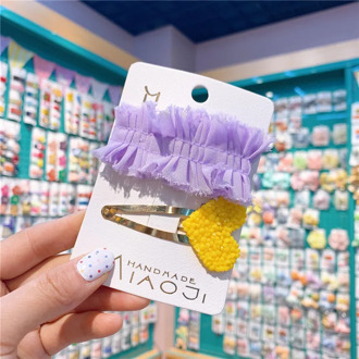 Korean New Children's Love Hairpin Fresh Solid Color Lace Sweet Bb Clip Cute Girl Clip Accessories Hair Buckle Clips