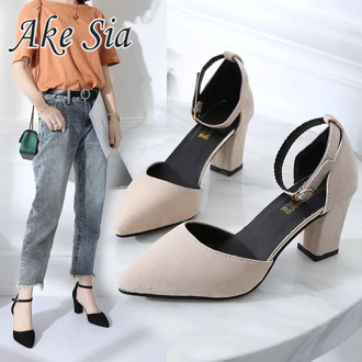 Korean version wild thick with pointed single shoes fashion comfortable high heels trend sexy high heels wedding shoes mujer