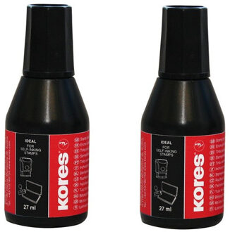 Kores Inkt - 4x - flesje navulling voor stempelkussens - zwart - 27 cm