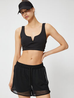 KORTE BROEKEN Zwarte Sportshort met Ingebouwde Legging