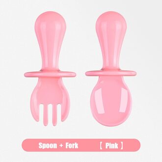 Korte Handvat Veiligheid Pp Baby Training Voeden Lepel Vork Set Food Grade Baby Gebruiksvoorwerpen Kind Peuter Leren Eten Lepel Bestek roze