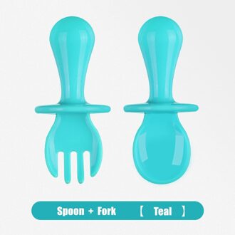Korte Handvat Veiligheid Pp Baby Training Voeden Lepel Vork Set Food Grade Baby Gebruiksvoorwerpen Kind Peuter Leren Eten Lepel Bestek taling