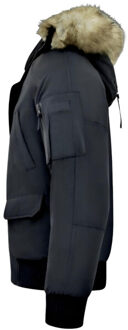 Korte Heren Winterjas – Met Faux Bontkraag – Zwart - Maat: XL