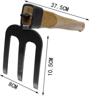 Korte Houten Handvat Stalen Carbon Anti-Off Kleine Schoffel Dual-Purpose Schoffel Drie-Tand Hark Groente Landbouw gereedschap Tuingereedschap geel