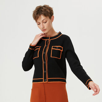 Korte jas met contrasterende vlechten Zwart - XS