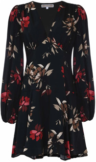 Korte jurk met bloemenpatroon en elegante draperie Kocca , Black , Dames - 2Xl,Xl,L,M,S,Xs