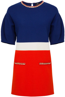 Korte jurk met kettingdetail Elisabetta Franchi , Blue , Dames - 2XS