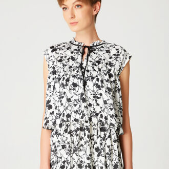 Korte jurk met ruches en bloemenprint - maat Wit