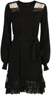 Korte jurk met tule en kanten details Twinset , Black , Dames - M,Xs