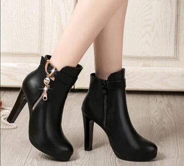 Korte Laarzen Vrouwen Dikke Hak Vrouwen Laarzen Pu Vrouwelijke Kant Rits Vrouwen Schoenen Vintage Mode Lente Herfst Enkel laarzen 7