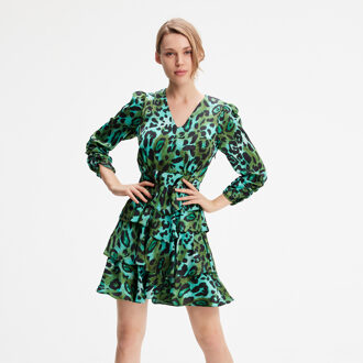 Korte luipaardprintjurk Groen - S