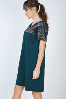 Korte mouw A-lijn jurk met printdetail Smaragd