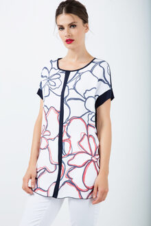 Korte mouw bedrukte top met paneeldetails - maat Blauw/marineblauw