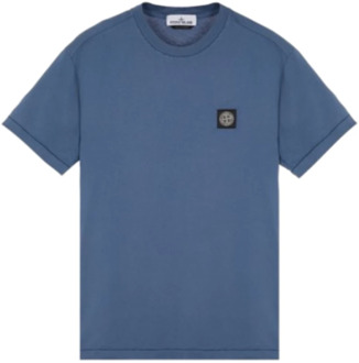 Korte Mouw Blauw Logo T-Shirt Stone Island , Blue , Heren - Xl,L,M,S