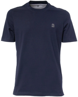Korte Mouw Crew Neck T-shirt Brunello Cucinelli , Blue , Heren - S