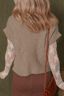 Korte Mouw Gebreide Sweater Vest - maat S Salie Groen