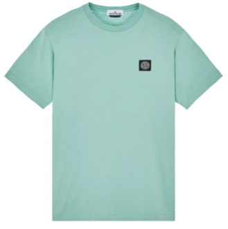 Korte Mouw Groen Logo T-Shirt Stone Island , Blue , Heren - Xl,L,M,S