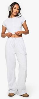 Korte Mouw Ribgebreide Top Met Ritssluiting En Joggers Met Rechte Pijpen Set, Ash Grey - L