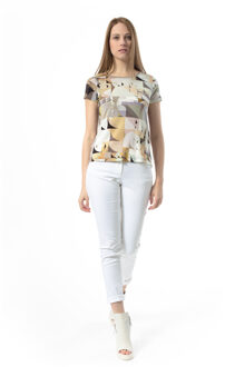 Korte Mouwen Geometrisch Print Top - maat EU 42 / UK 14 Taupe