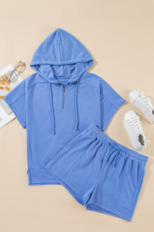 Korte Mouwen Hoodie en Shorts Set Lichtblauw