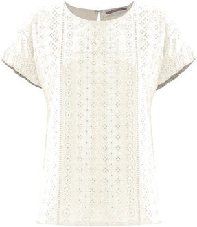 Korte mouwen katoenen blouse in sangallo kant Kocca , White , Dames - L,M