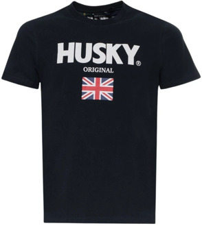 Korte mouwen katoenen T-shirt collectie Husky Original , Blue , Heren - 2Xl,Xl,L,M,S,3Xl