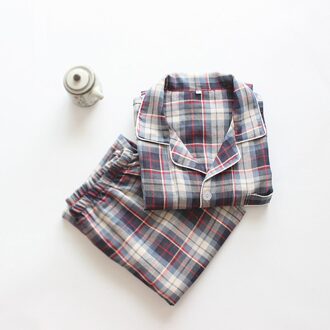 Korte Mouwen Pyjama Voor Mannen 100% Katoen Plaid Rode Nachtkleding Revers Casual Print Set 2 Stuk Plus Size Pijamas thuis Kleding blauw rood / Xl