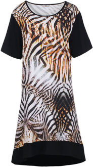 Korte mouwen tijgerprint jurk Zwart - L