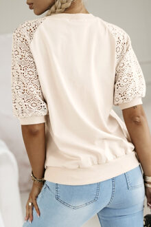 Korte Mouwen Top met Kantdetails Huidkleurig