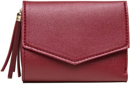 Korte Portemonnee Vrouwelijke Koreaanse Versie Van De Kwast Kleine Portemonnee Eenvoudige Vierkante Eenvoudige Portefeuilles Dames Portemonnee Mini Tas rood