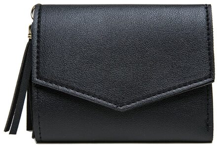 Korte Portemonnee Vrouwelijke Koreaanse Versie Van De Kwast Kleine Portemonnee Eenvoudige Vierkante Eenvoudige Portefeuilles Dames Portemonnee Mini Tas zwart