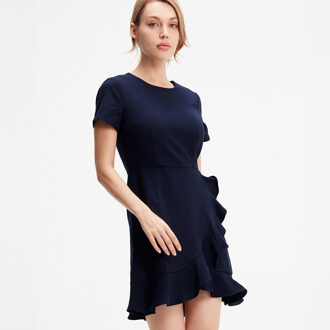 Korte skaterjurk met franje Blauw - XS