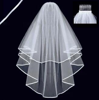 Korte Tulle Wedding Veils Twee Layer Met Kam Wit Ivoor Bridal Veil Voor Bruid Voor Huwelijk Bruiloft Accessoires Beige