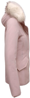 Korte winterjas met te echte bontkraag roze Wit - S