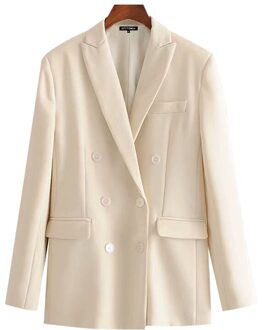 Kpytomoa Vrouwen Office Wear Double Breasted Blazer Jas Vintage Lange Mouwen Zakken Vrouwelijke Bovenkleding Chic Tops