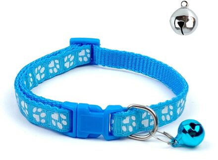 Kraag Kat Verstelbare Gesp Huisdier Kraag Met Bel Voor Puppy Kitten Nylon Kraag Schattige Kleine Voetafdrukken Katten Kraag Hond Chihuahu Blauw