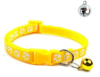 Kraag Kat Verstelbare Gesp Huisdier Kraag Met Bel Voor Puppy Kitten Nylon Kraag Schattige Kleine Voetafdrukken Katten Kraag Hond Chihuahu geel