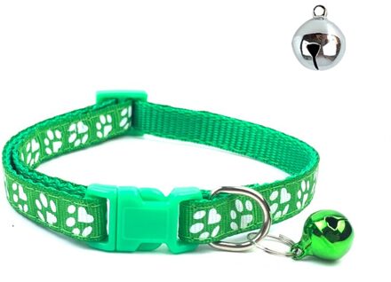 Kraag Kat Verstelbare Gesp Huisdier Kraag Met Bel Voor Puppy Kitten Nylon Kraag Schattige Kleine Voetafdrukken Katten Kraag Hond Chihuahu groen