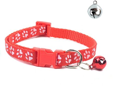 Kraag Kat Verstelbare Gesp Huisdier Kraag Met Bel Voor Puppy Kitten Nylon Kraag Schattige Kleine Voetafdrukken Katten Kraag Hond Chihuahu Rood