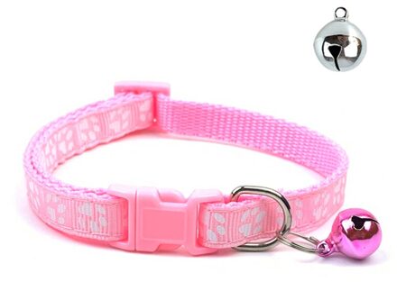 Kraag Kat Verstelbare Gesp Huisdier Kraag Met Bel Voor Puppy Kitten Nylon Kraag Schattige Kleine Voetafdrukken Katten Kraag Hond Chihuahu Roze