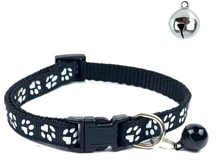 Kraag Kat Verstelbare Gesp Huisdier Kraag Met Bel Voor Puppy Kitten Nylon Kraag Schattige Kleine Voetafdrukken Katten Kraag Hond Chihuahu zwart