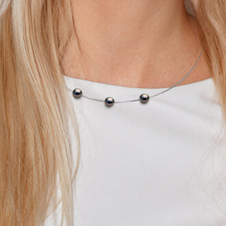 Kraag OMEGA 3 Tahitian parels rond 9-10 mm 925 - maat Naturel