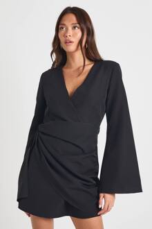 Kraagloze, Gedrapeerde Blazerjurk Met Band In De Taille, Black - 42