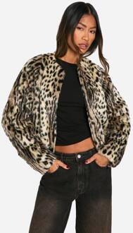 Kraagloze Luipaard Nepbont Jas, Light Beige - 36