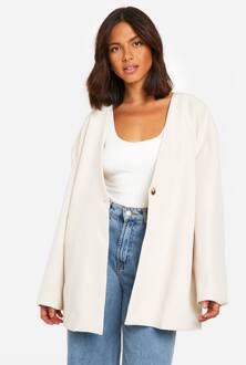 Kraagloze Oversized Longline Blazer, Ecru - 38