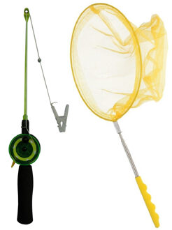 Krab hengel - vishengel voor krabbetjes - 38cm - met uitschuifbaar schepnetje - geel