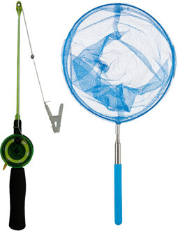 Krabhengel / vishengel voor krabbetjes 38 cm - met uitschuifbaar schepnetje blauw