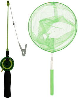 Krabhengel / vishengel voor krabbetjes 38 cm - met uitschuifbaar schepnetje groen